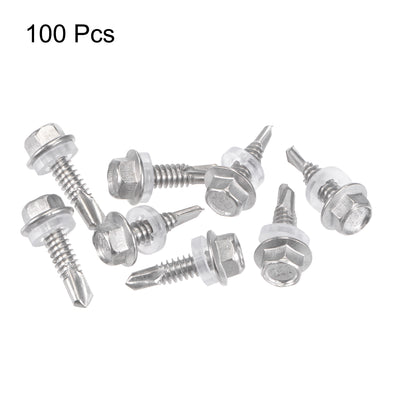 Harfington Uxcell #12 x 3/4" 410 Stainless Steel Hex Washer Head Self Drilling Screws 100pcs
