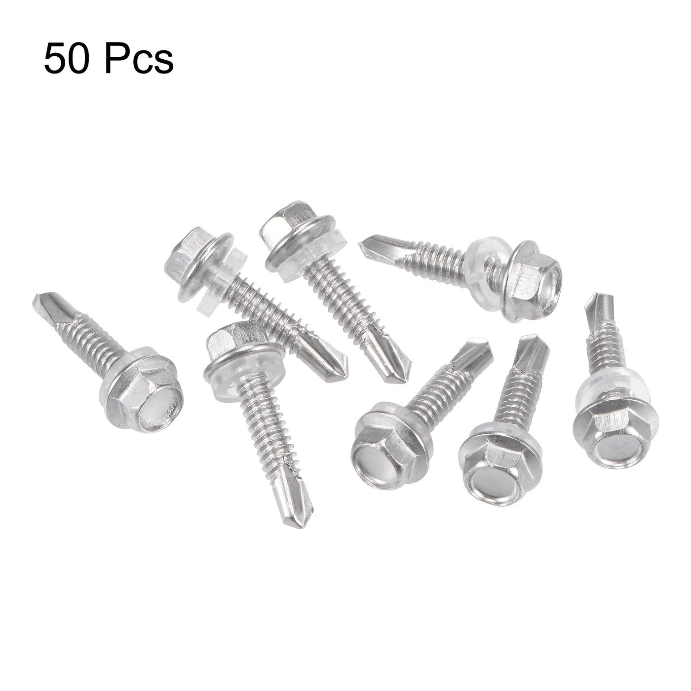 uxcell Uxcell #12 x 63/64" 410 Stainless Steel Hex Washer Head Self Drilling Screws 50pcs