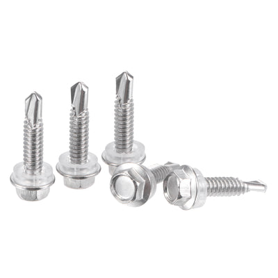 Harfington Uxcell #12 x 63/64" 410 Stainless Steel Hex Washer Head Self Drilling Screws 50pcs