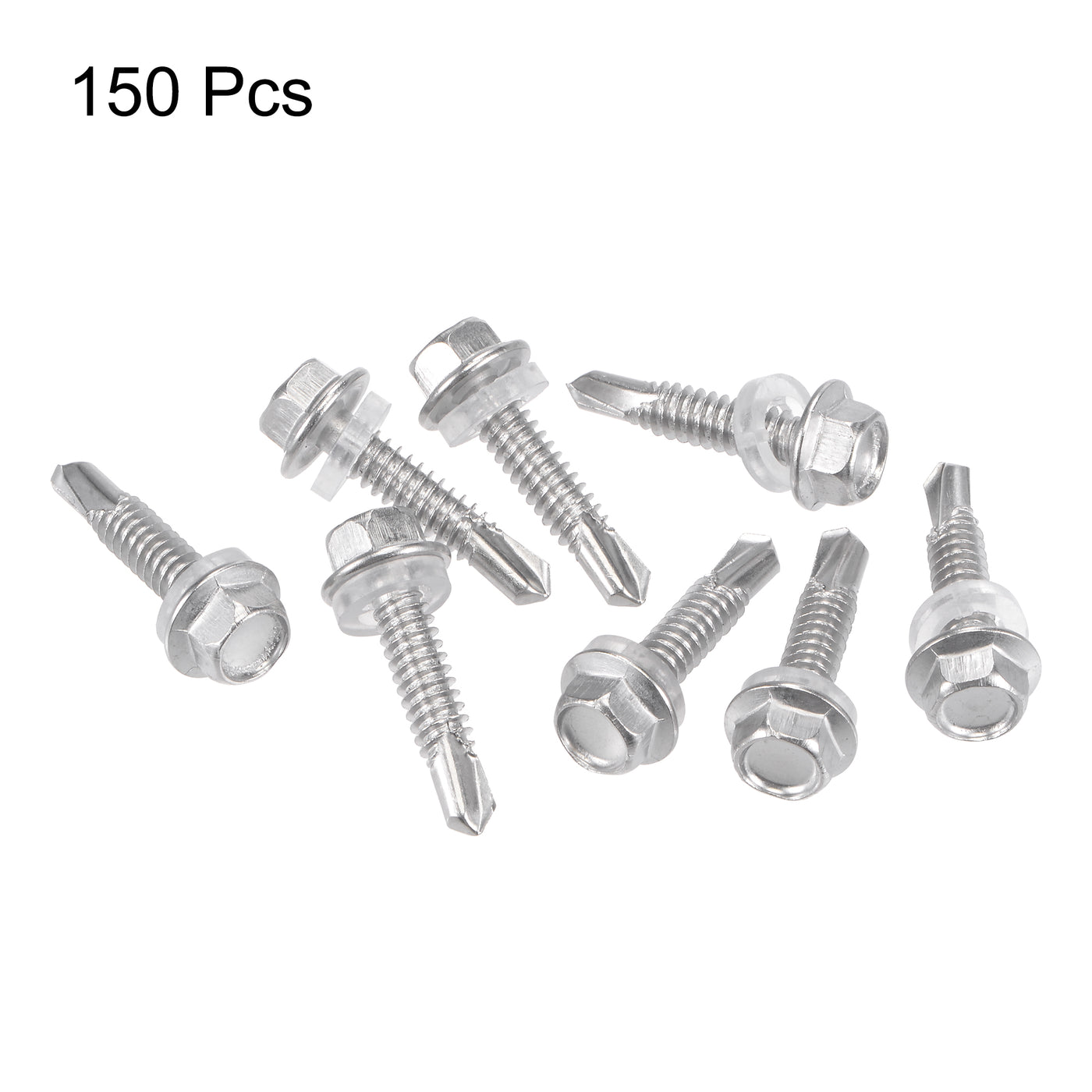 uxcell Uxcell #12 x 63/64" 410 Stainless Steel Hex Washer Head Self Drilling Screws 150pcs