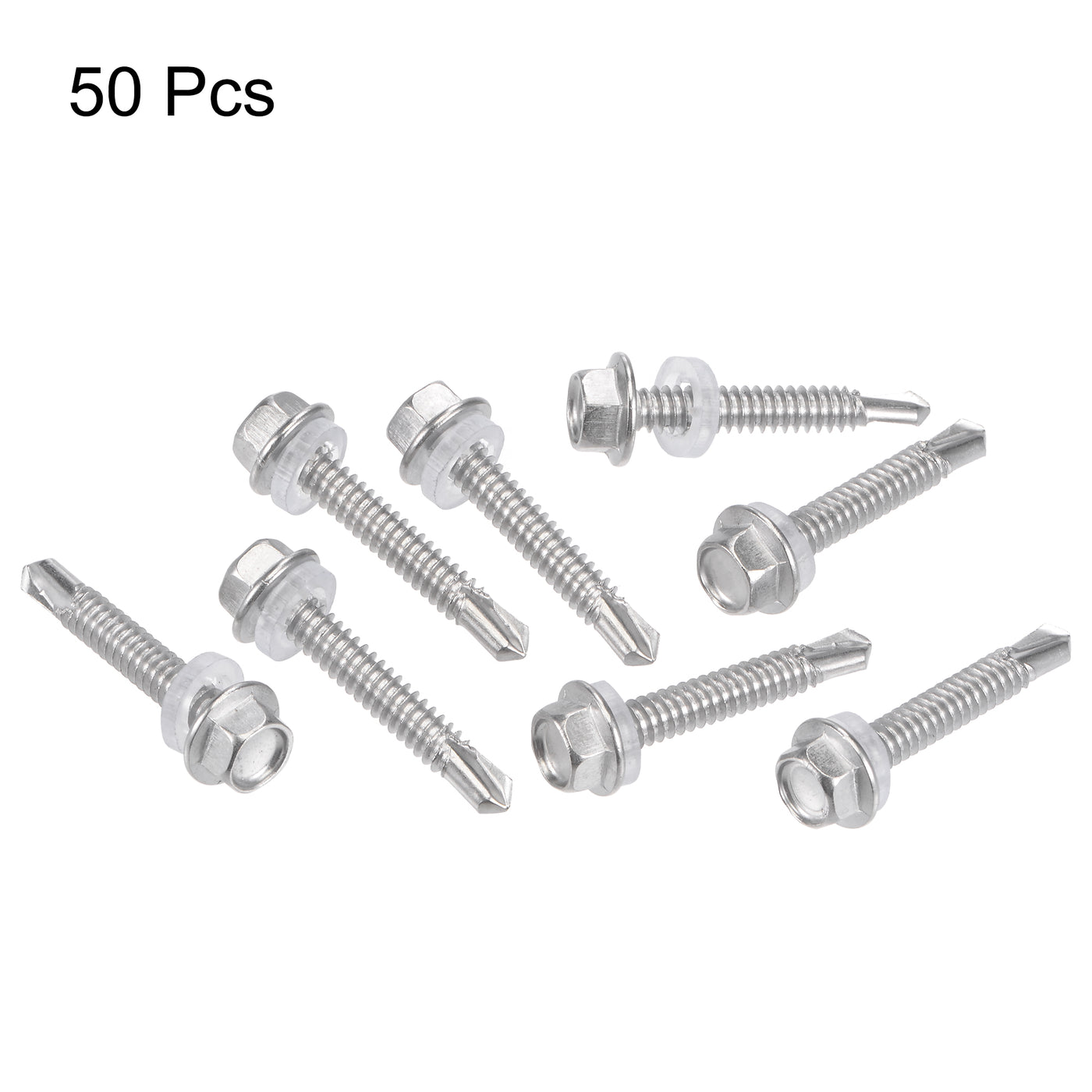 uxcell Uxcell #12 x 1 17/64" 410 Stainless Steel Hex Washer Head Self Drilling Screws 50pcs