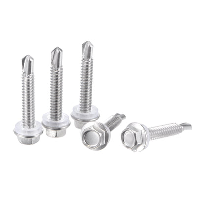 Harfington Uxcell #12 x 1 17/64" 410 Stainless Steel Hex Washer Head Self Drilling Screws 50pcs