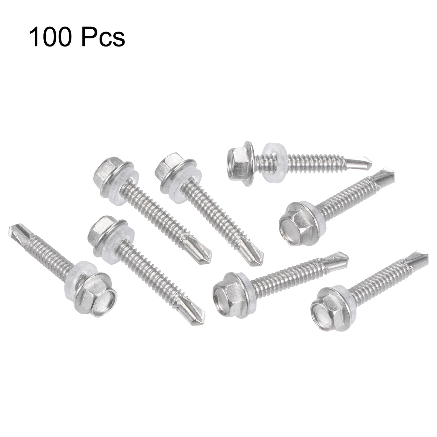 uxcell Uxcell #12 x 1 17/64" 410 Stainless Steel Hex Washer Head Self Drilling Screws 100pcs