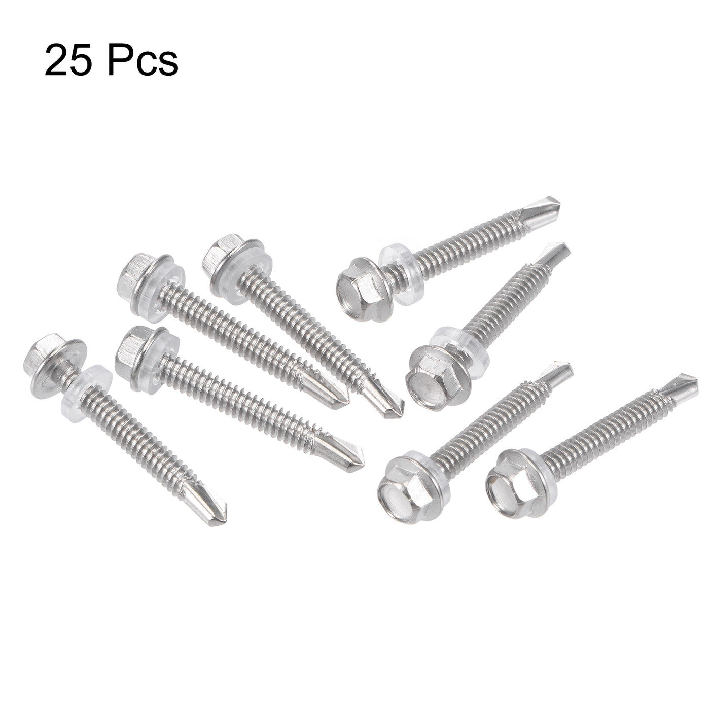 uxcell Uxcell #12 x 1 1/2" 410 Stainless Steel Hex Washer Head Self Drilling Screws 25pcs
