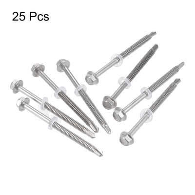Harfington Uxcell #12 x 2 61/64" 410 Stainless Steel Hex Washer Head Self Drilling Screws 25pcs