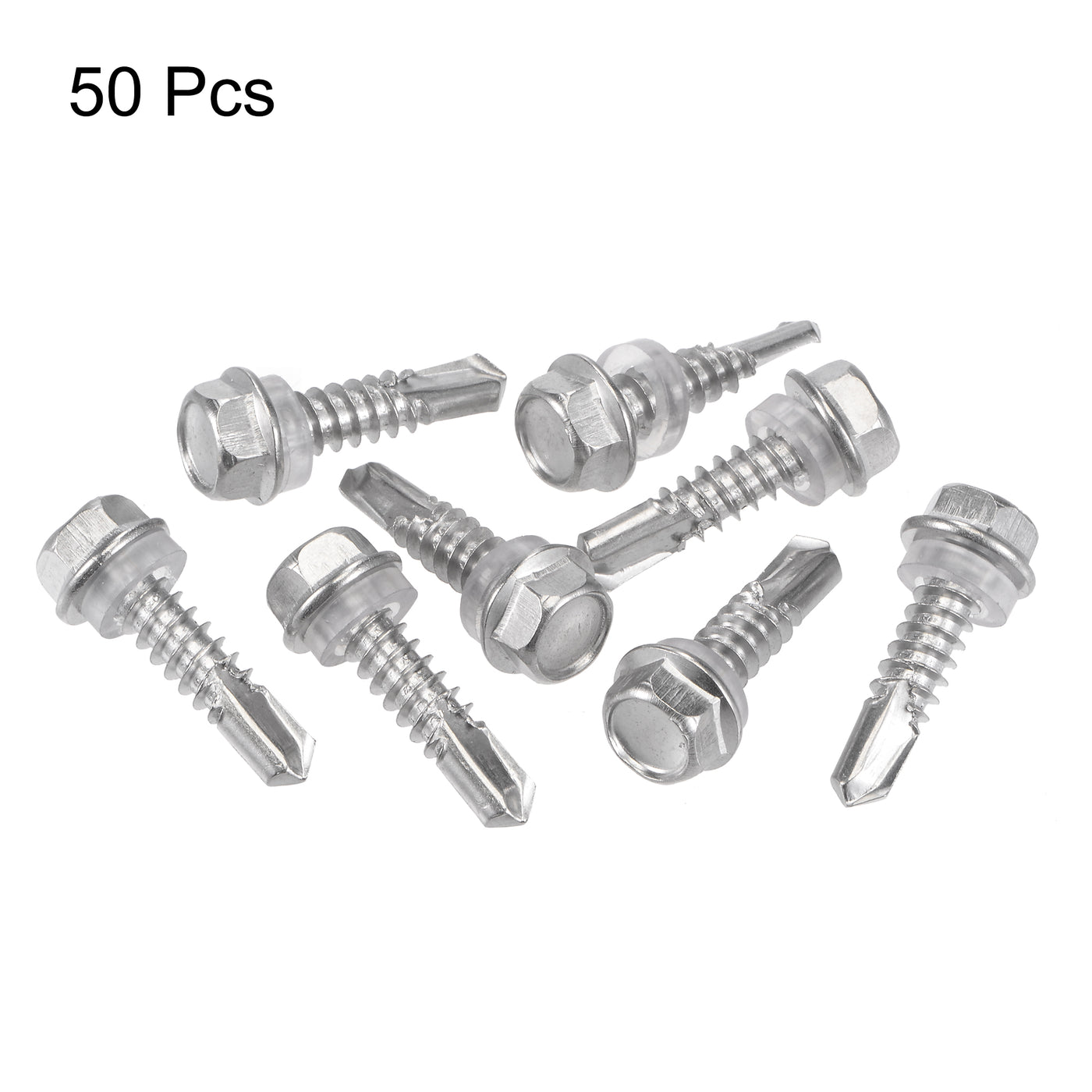 uxcell Uxcell #14 x 63/64" 410 Stainless Steel Hex Washer Head Self Drilling Screws 50pcs