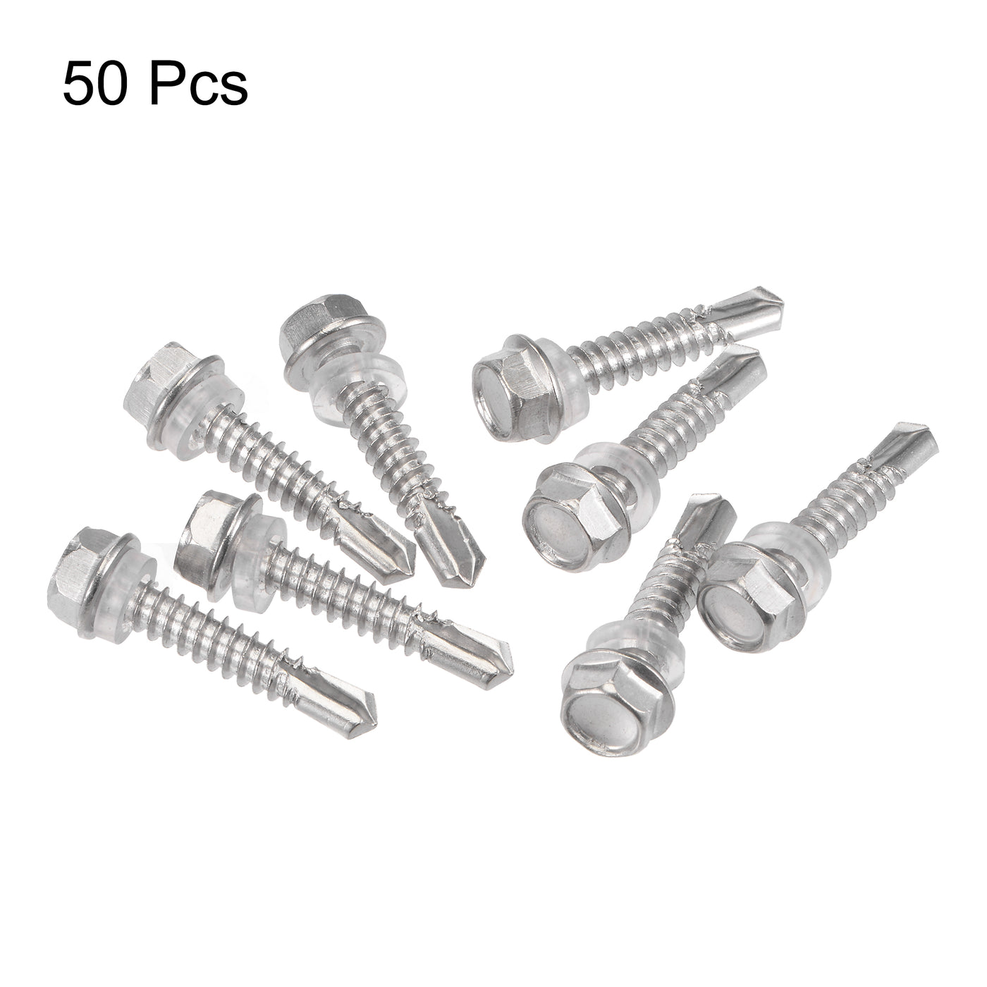 uxcell Uxcell #14 x 1 17/64" 410 Stainless Steel Hex Washer Head Self Drilling Screws 50pcs