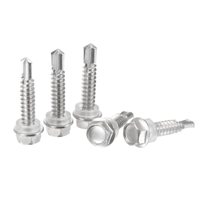 Harfington Uxcell #14 x 1 17/64" 410 Stainless Steel Hex Washer Head Self Drilling Screws 50pcs