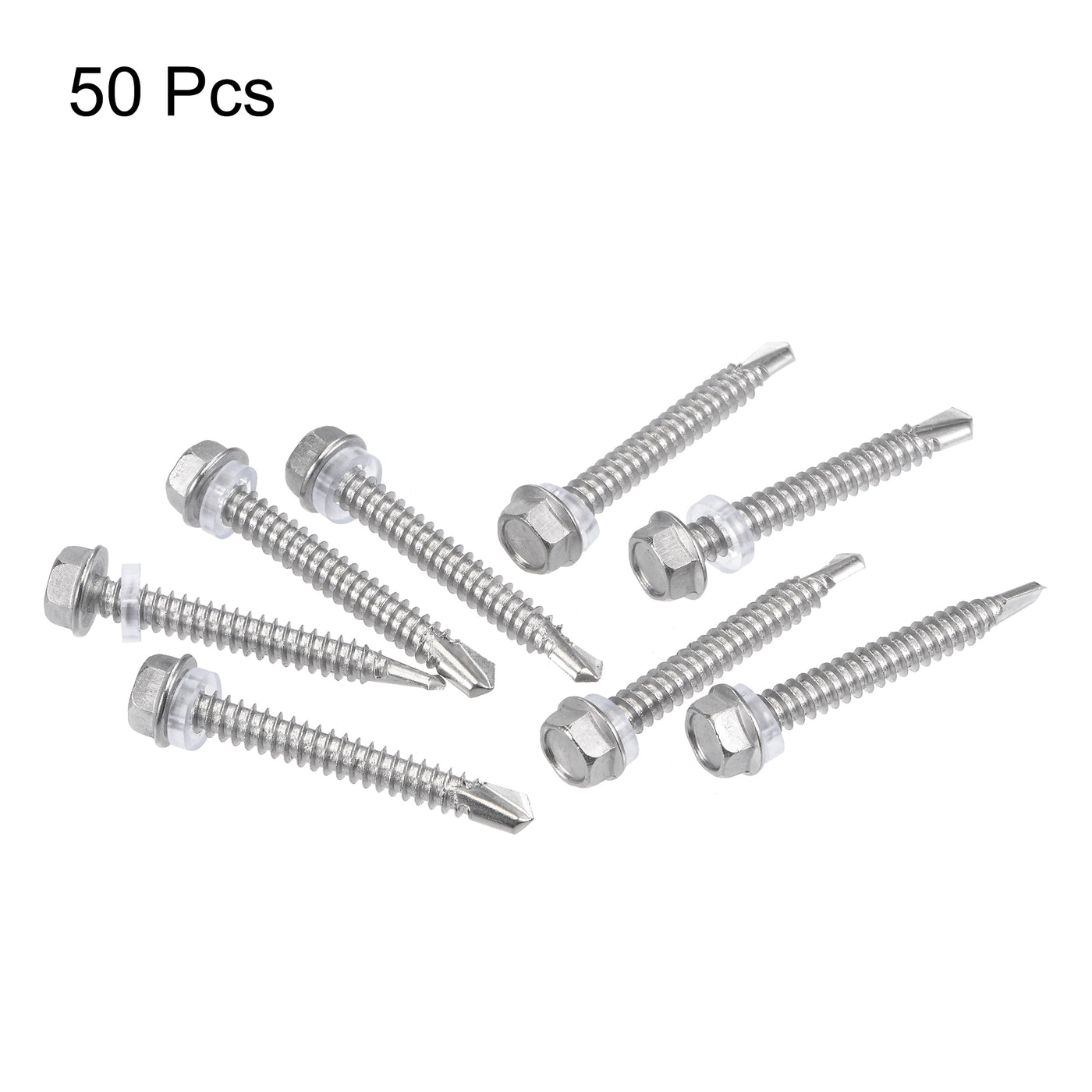 uxcell Uxcell #14 x 1 31/32" 410 Stainless Steel Hex Washer Head Self Drilling Screws 50pcs