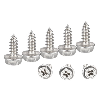 Harfington Uxcell Phillips Hex Washer Self Tapping Screws, M4 x 12mm 304 Stainless Steel Hex Flange Sheet Metal Screw 25pcs
