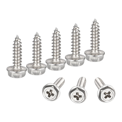 Harfington Uxcell Phillips Hex Washer Self Tapping Screws, M4 x 16mm 304 Stainless Steel Hex Flange Sheet Metal Screw 25pcs