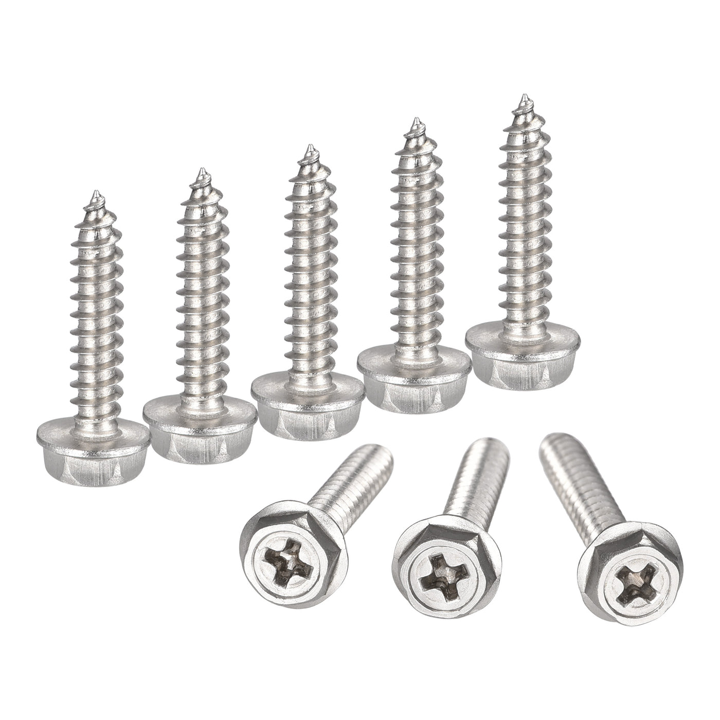 uxcell Uxcell Phillips Hex Washer Self Tapping Screws, M4 x 20mm 304 Stainless Steel Hex Flange Sheet Metal Screw 25pcs