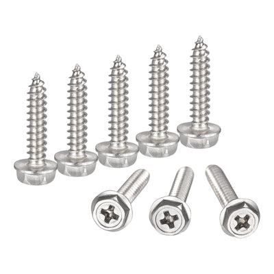 Harfington Uxcell Phillips Hex Washer Self Tapping Screws, M4 x 20mm 304 Stainless Steel Hex Flange Sheet Metal Screw 100pcs