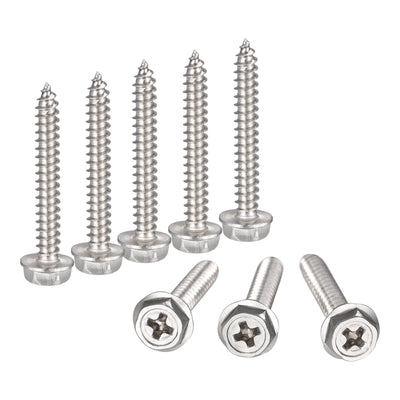 Harfington Uxcell Phillips Hex Washer Self Tapping Screws, M4 x 30mm 304 Stainless Steel Hex Flange Sheet Metal Screw 50pcs