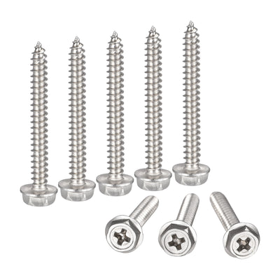 Harfington Uxcell Phillips Hex Washer Self Tapping Screws, M4 x 35mm 304 Stainless Steel Hex Flange Sheet Metal Screw 25pcs
