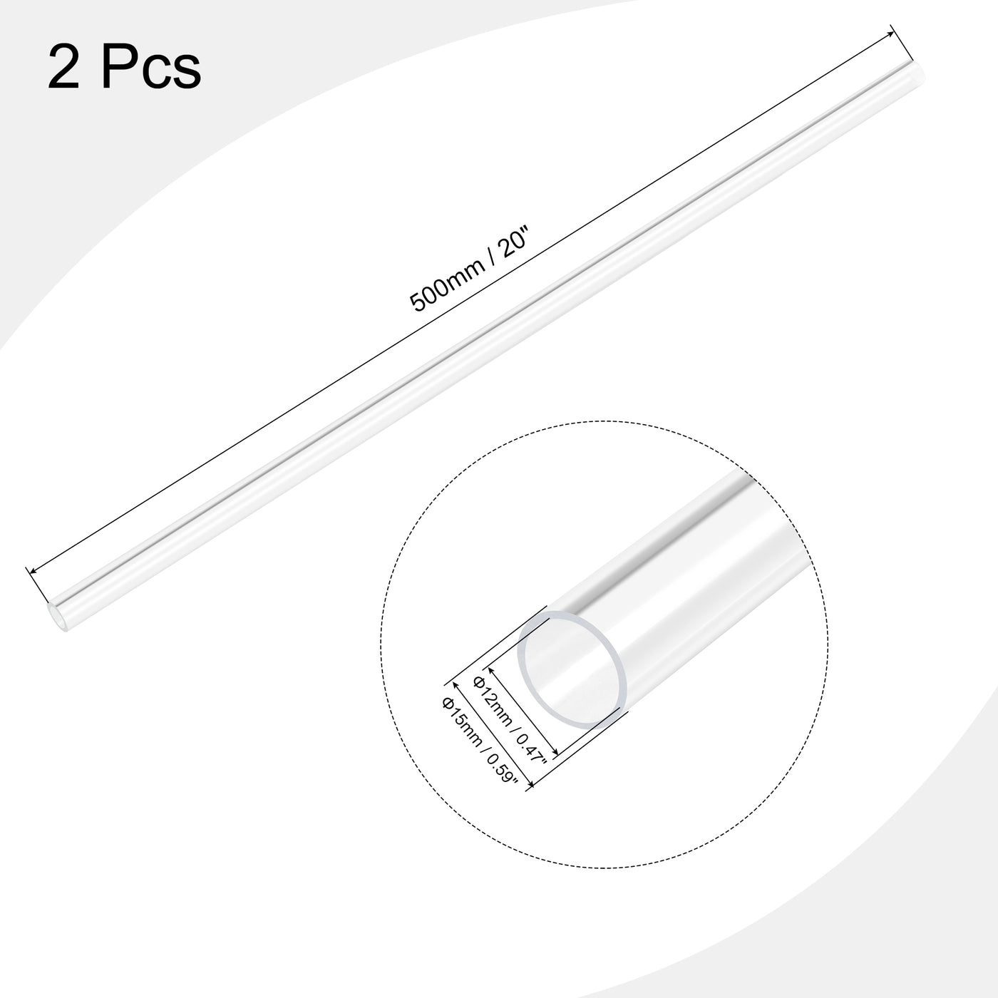 Harfington Acrylic Pipe Clear 12mmx15mm 500mm for Water Pipe, Lighting 2 Pack