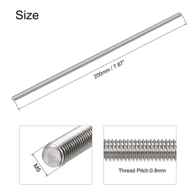 Harfington Uxcell 4pcs M5 x 200mm Fully Threaded Rod 304 Stainless Steel Right Hand Threads