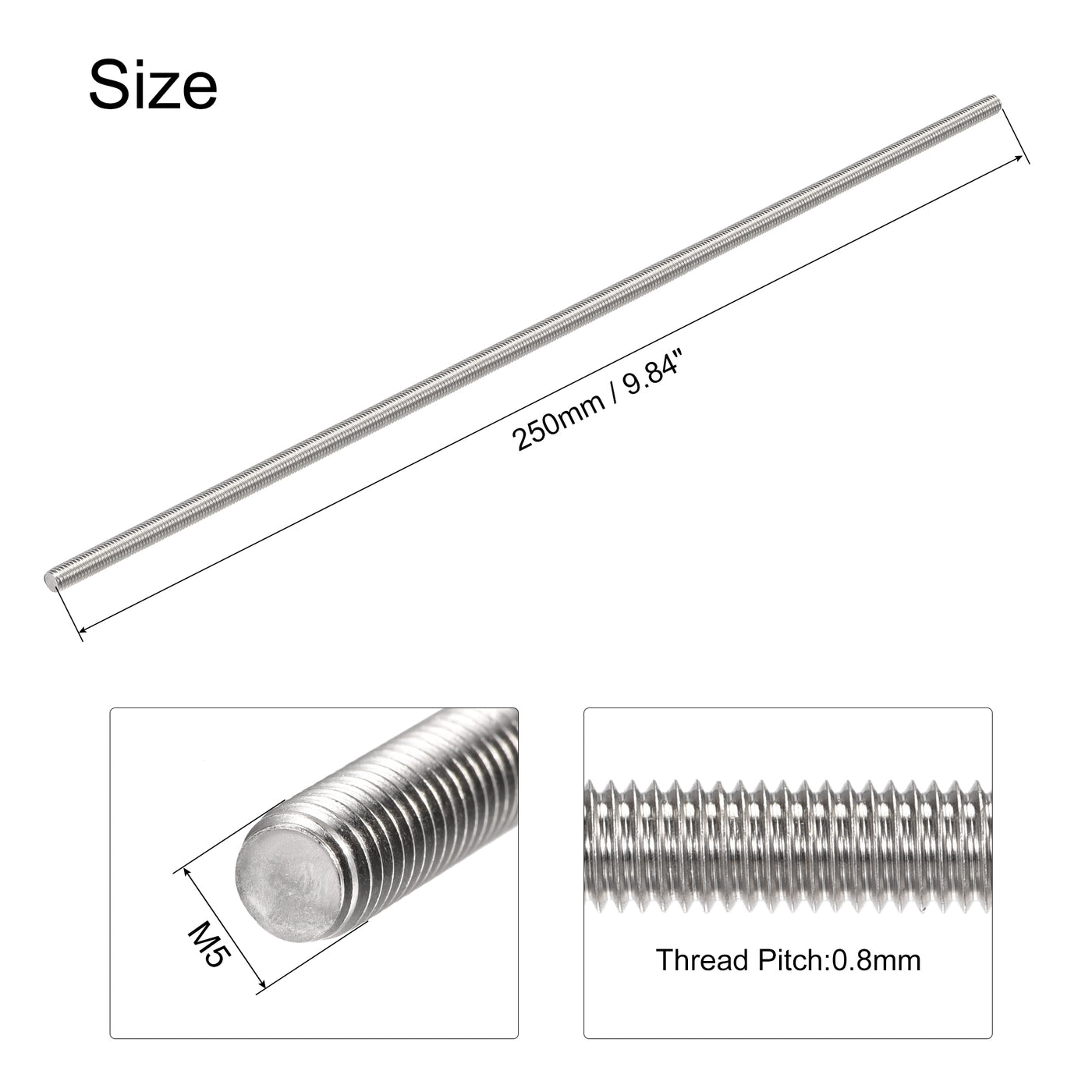 uxcell Uxcell 4pcs M5 x 250mm Fully Threaded Rod 304 Stainless Steel Right Hand Threads