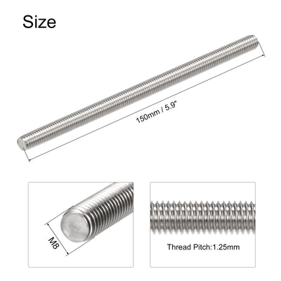Harfington Uxcell 4pcs M8 x 150mm Fully Threaded Rod 304 Stainless Steel Right Hand Threads