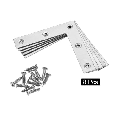 Harfington Uxcell L Shape Brace 80x80x1.3mm Stainless Steel Mending Repairing Flat Brackets for Joint Fastener with Screws 8Pcs