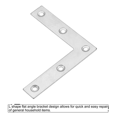 Harfington Uxcell L Shape Brace 80x80x1.3mm Stainless Steel Mending Repairing Flat Brackets for Joint Fastener with Screws 8Pcs