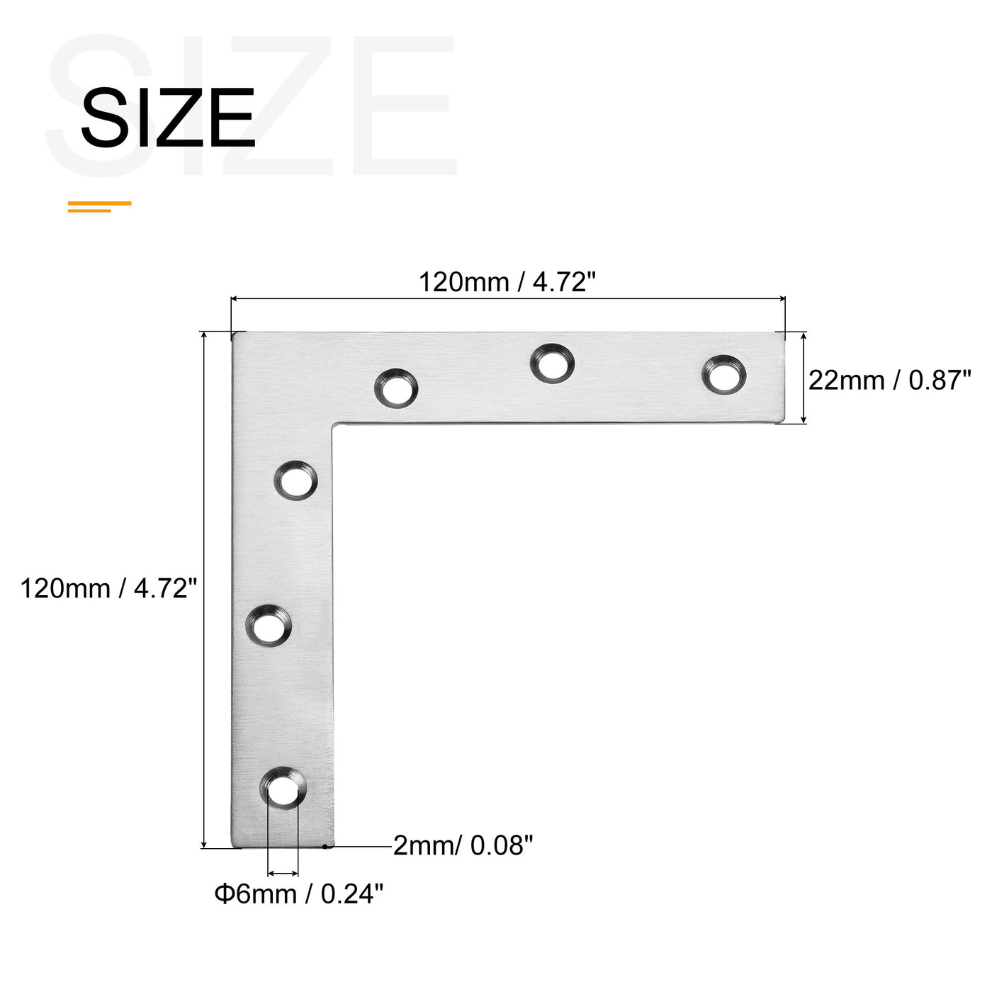 uxcell Uxcell L Shape Brace 120x120x2mm Stainless Steel Mending Repairing Flat Brackets for Joint Fastener with Screws