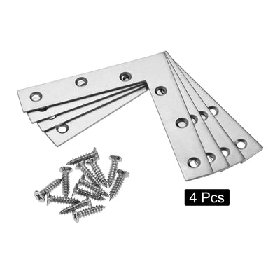 Harfington Uxcell L Shape Brace 120x120x2mm Stainless Steel Mending Repairing Flat Brackets for Joint Fastener with Screws 4Pcs