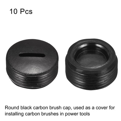 Harfington Carbon Brush Holder Cap Motor Electric Brush Plastic Cover Thread Black 16mm OD 8mm Height, Pack of 10