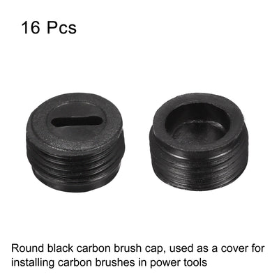 Harfington Carbon Brush Holder Cap Motor Electric Brush Plastic Cover Thread Black 12mm OD 6.7mm Height, Pack of 16