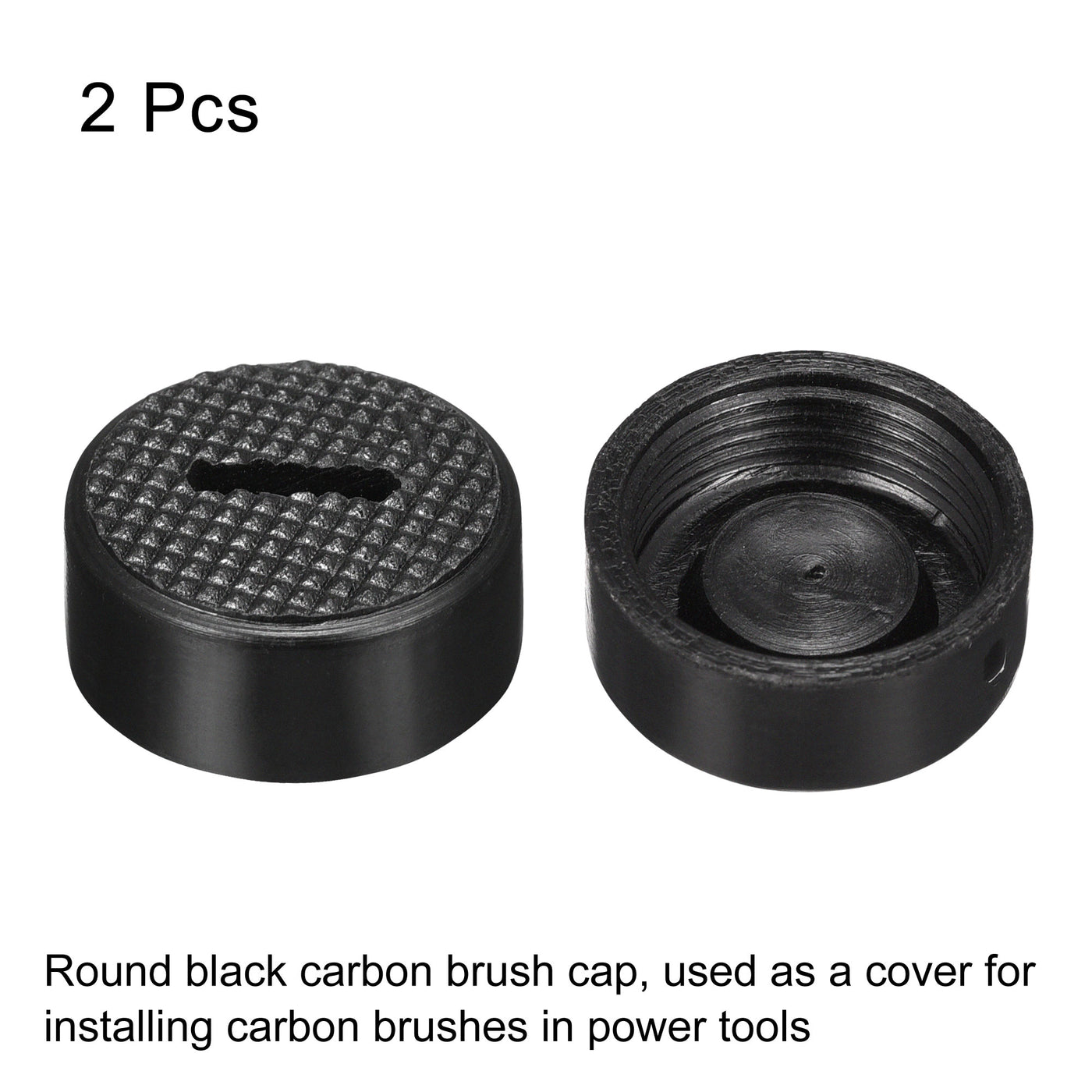 Harfington Carbon Brush Holder Cap Motor Electric Brush Plastic Cover Thread Black 19mm OD 15 ID 8mm Height, Pack of 2