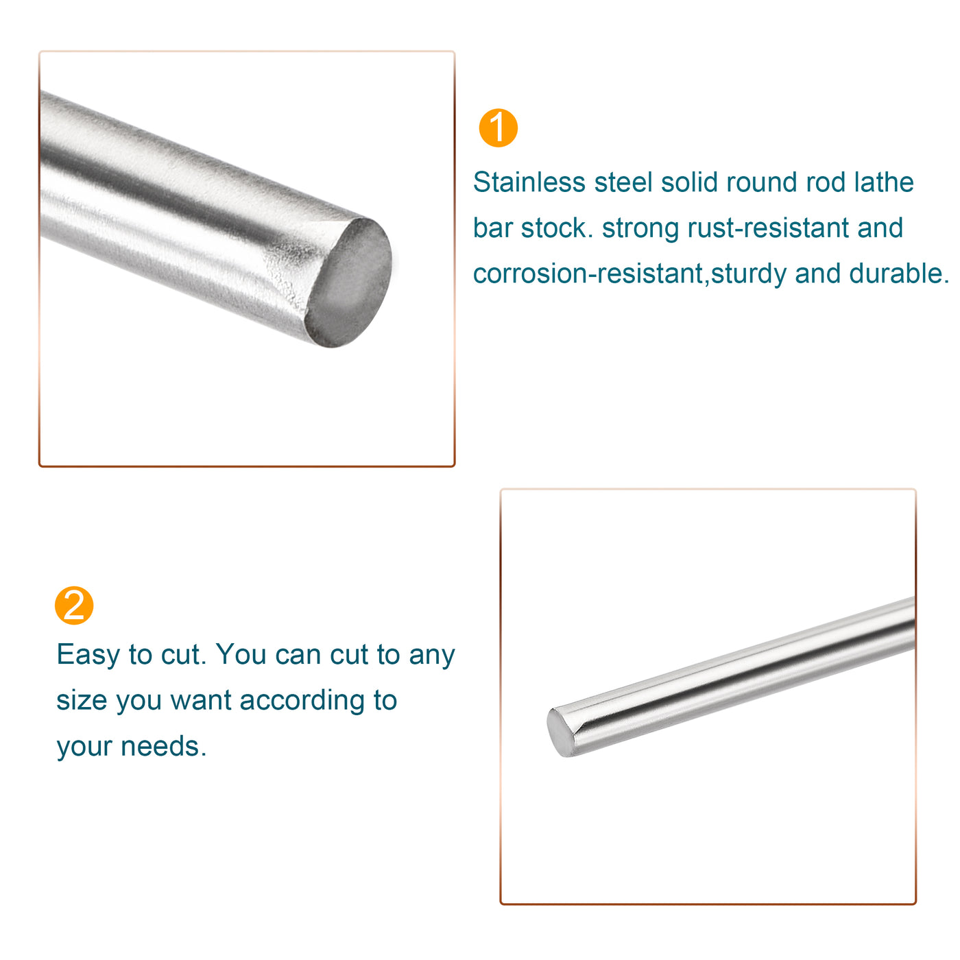 Harfington 304 Stainless Steel Round Rods Bar, for DIY Craft Pack of