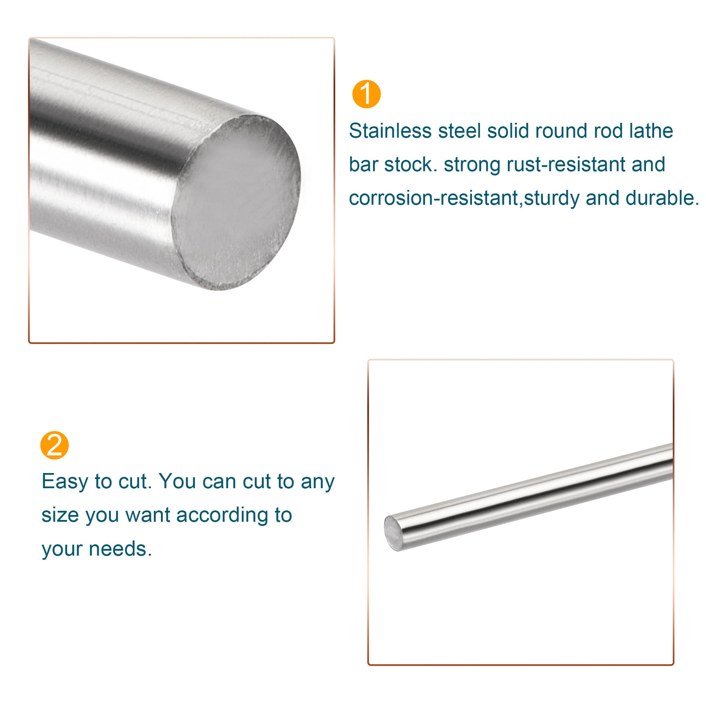 Harfington 304 Stainless Steel Round Rods Bar, for DIY Craft Pack