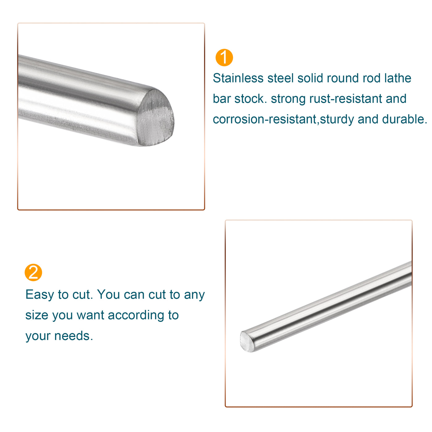 Harfington 304 Stainless Steel Round Rods Bar, for Craft Pack of