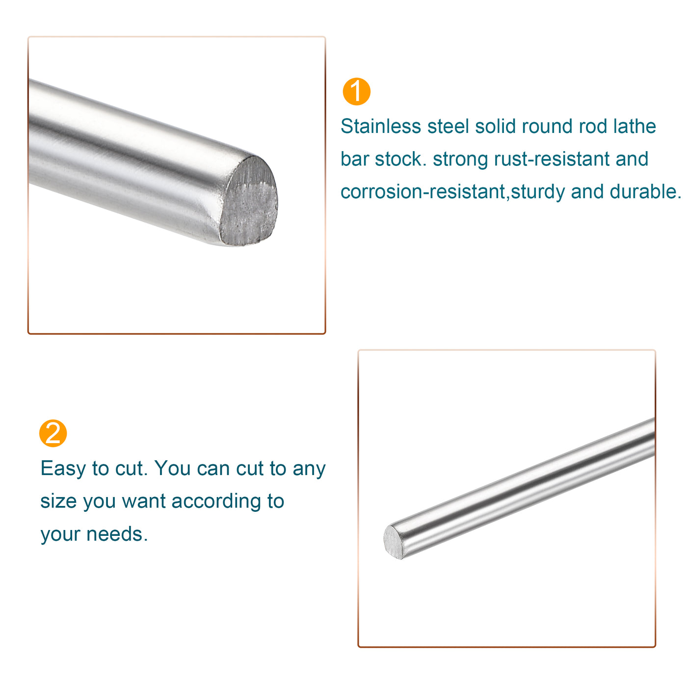 Harfington 304 Stainless Steel Round Rods Bar, for DIY Pack