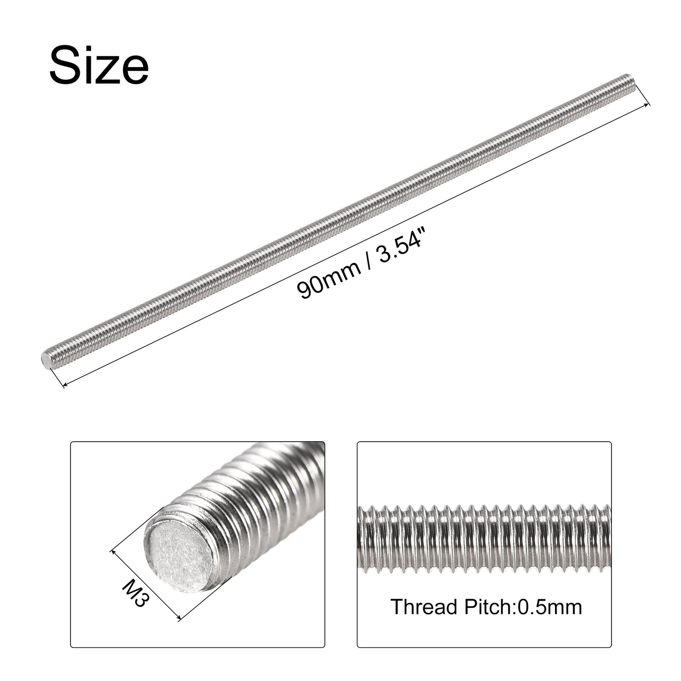 uxcell Uxcell 5pcs M3 x 90mm Fully Threaded Rod 304 Stainless Steel Right Hand 0.5mm Pitch