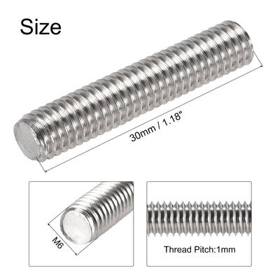 Harfington Uxcell 10pcs M6 x 30mm Fully Threaded Rod 304 Stainless Steel Right Hand 1.0mm Pitch