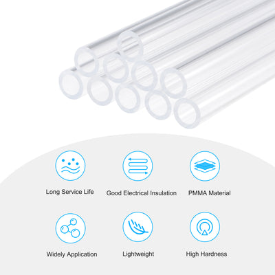 Harfington Acrylic Pipe Round Tube Clear 8mm ID 12mm OD 150mm 10 Pack