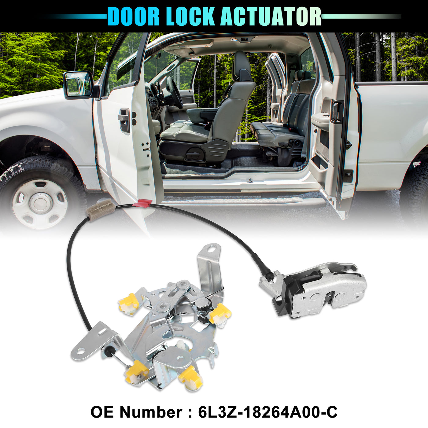 X AUTOHAUX Door Lock Actuator Motor with Cable Rear Right Driver Side for Ford F-150 1997-2003 Extended Cab 6L3Z-18264A00-C