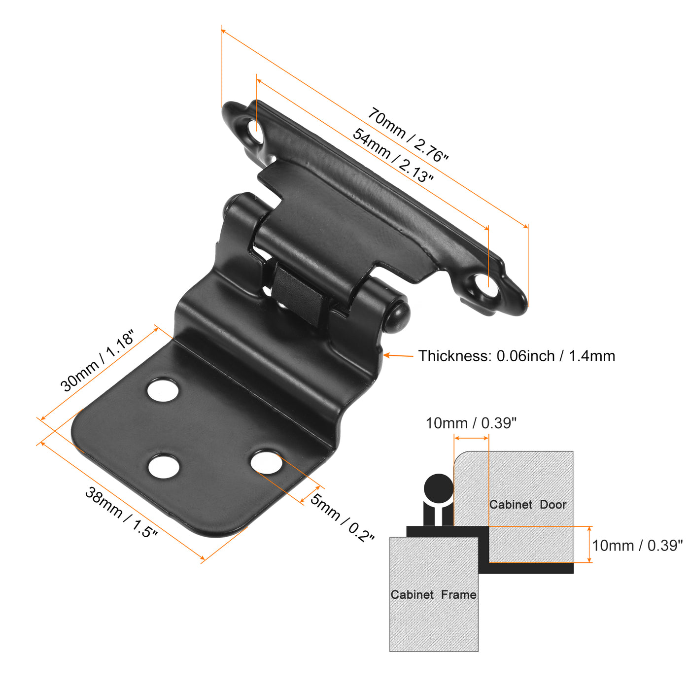 uxcell Uxcell 3/8 Inch Inset Cabinet Hinges Self Closing 2.76 Inch for Cupboard Closet Door with Screws Black 4Pcs