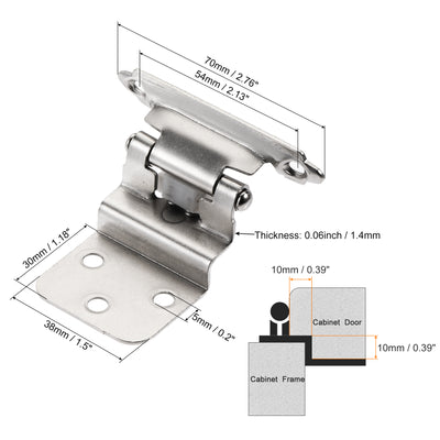 Harfington Uxcell 3/8 Inch Inset Cabinet Hinges Self Closing 2.76 Inch for Cupboard Closet Door with Screws Silver Tone 4Pcs