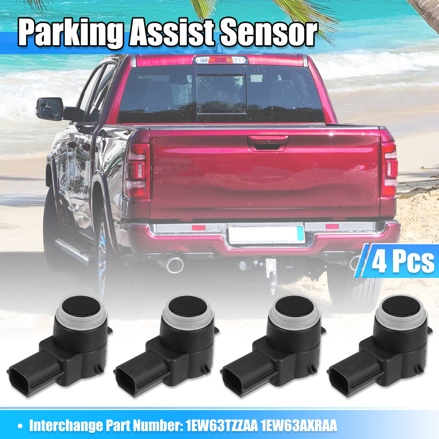 X AUTOHAUX 4pcs PDC Parking Assist Sensor Reverse Backup Parking Sensor for Dodge Journey for Ram 1500 2500 3500 for Jeep for Chrysler 1EW63TZZAA