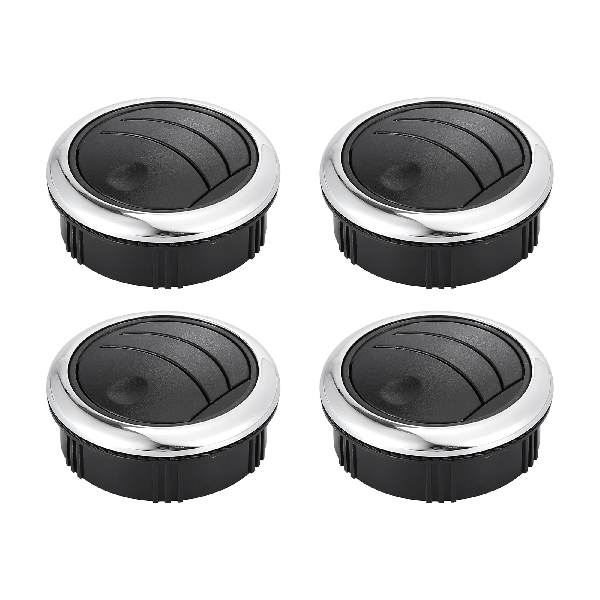 Universal Round AC Air Vent Louvers - 87mm, ABS Black/Silver, 4-Pack For RV, Boat, Car