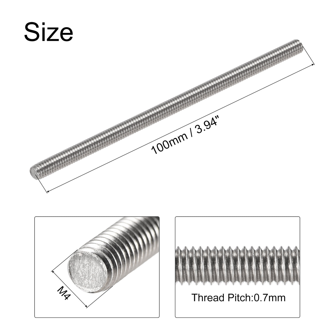 uxcell Uxcell 10Pcs M4 x 100mm Fully Threaded Rod 304 Stainless Steel Right Hand,0.7mm Pitch