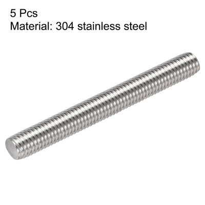 Harfington Uxcell 5pcs M10 x 80mm Fully Threaded Rod 304 Stainless Steel Right Hand 1.5mm Pitch