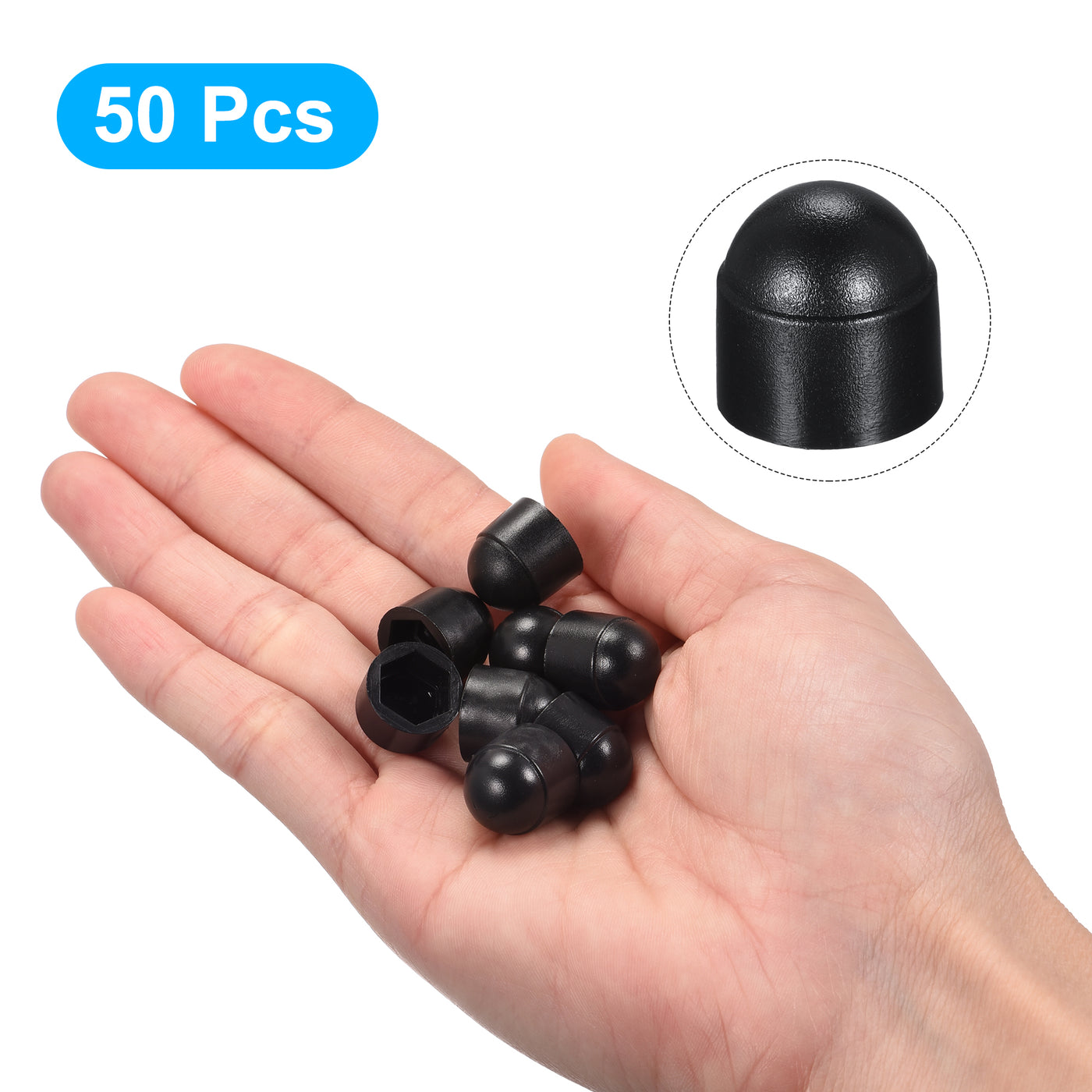 uxcell Uxcell 50pcs Plastic Dome Bolt Nut Protection Cap M6 / 10mm Hex Screw Cover Black