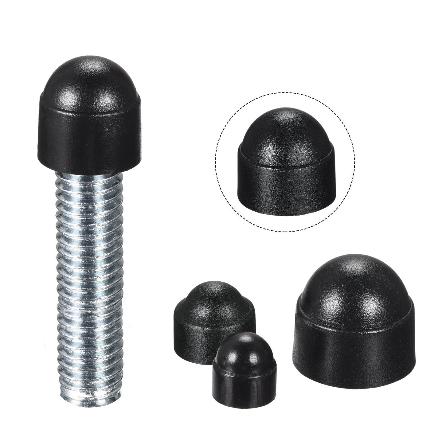 uxcell Uxcell Plastic Dome Bolt Head Protection Cap Covers, M8 Screw Cover Black 100pcs