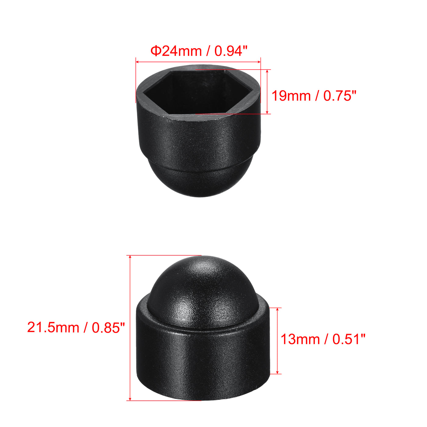 uxcell Uxcell 50pcs Plastic Dome Bolt Nut Protection Cap M12 / 19mm Hex Screw Cover Black