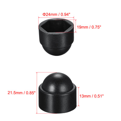 Harfington Uxcell 50pcs Plastic Dome Bolt Nut Protection Cap M12 / 19mm Hex Screw Cover Black
