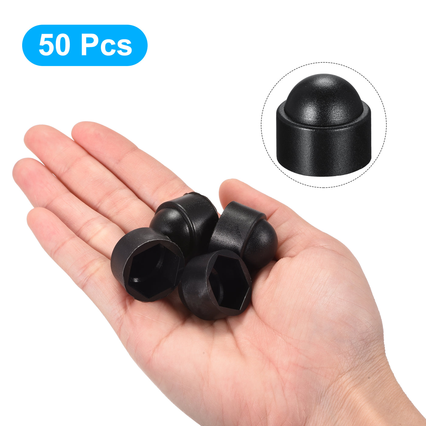 uxcell Uxcell 50pcs Plastic Dome Bolt Nut Protection Cap M12 / 19mm Hex Screw Cover Black