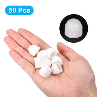 Harfington Uxcell 50pcs Plastic Dome Bolt Nut Protection Cap Cover M8 13mm Hex Screw Cover White